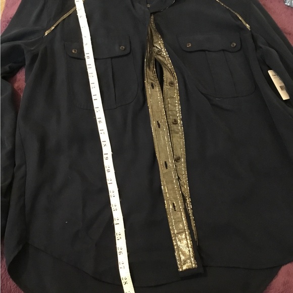 NWT Free People Off Campus Navy Blue Gold Metallic Oversized Button Front Top - Picture 11 of 16